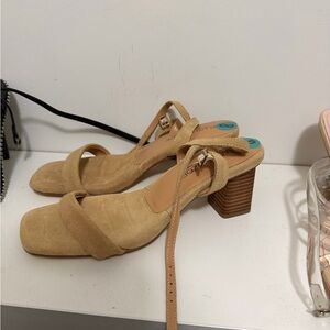Rachel Zoe Beige Leather Suede Block Heel Sandals Size 8